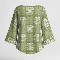 Vesuvian Green Palaka Quilt Hawaii Kimono Sleeve Blouse Traditional Hawaii-plaid Pattern - Polynesian Pride