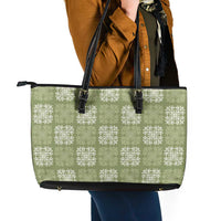 Vesuvian Green Palaka Quilt Hawaii Leather Tote Bag Traditional Hawaii-plaid Pattern - Polynesian Pride
