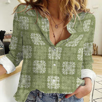 Vesuvian Green Palaka Quilt Hawaii Women Casual Shirt Traditional Hawaii-plaid Pattern - Polynesian Pride