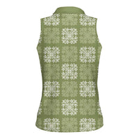 Vesuvian Green Palaka Quilt Hawaii Women Sleeveless Polo Shirt Traditional Hawaii-plaid Pattern - Polynesian Pride