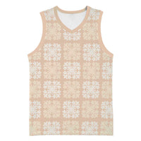 Beige Palaka Quilt Hawaii Basketball Jersey Traditional Hawaii-plaid Pattern - Polynesian Pride