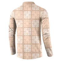 Beige Palaka Quilt Hawaii Button Sweatshirt Traditional Hawaii-plaid Pattern - Polynesian Pride