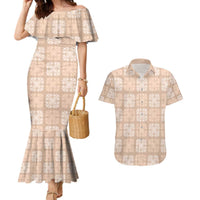 Beige Palaka Quilt Hawaii Couples Matching Mermaid Dress and Hawaiian Shirt Traditional Hawaii-plaid Pattern - Polynesian Pride