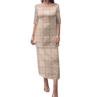 Beige Palaka Quilt Hawaii Family Matching Puletasi and Hawaiian Shirt Traditional Hawaii-plaid Pattern - Polynesian Pride