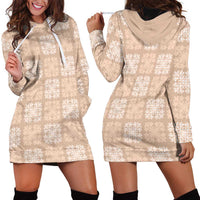 Beige Palaka Quilt Hawaii Hoodie Dress Traditional Hawaii-plaid Pattern - Polynesian Pride