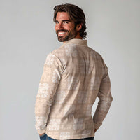 Beige Palaka Quilt Hawaii Long Sleeve Polo Shirt Traditional Hawaii-plaid Pattern - Polynesian Pride