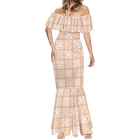Beige Palaka Quilt Hawaii Mermaid Dress Traditional Hawaii-plaid Pattern - Polynesian Pride