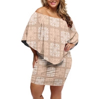 Beige Palaka Quilt Hawaii Off Shoulder Short Dress Traditional Hawaii-plaid Pattern - Polynesian Pride
