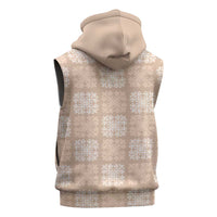 Beige Palaka Quilt Hawaii Sleeveless Zip Hoodie Traditional Hawaii-plaid Pattern - Polynesian Pride