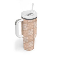 Beige Palaka Quilt Hawaii Tumbler With Handle Traditional Hawaii-plaid Pattern - Polynesian Pride