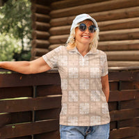 Beige Palaka Quilt Hawaii Women Polo Shirt Traditional Hawaii-plaid Pattern - Polynesian Pride