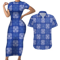 Royal Blue Palaka Quilt Hawaii Couples Matching Short Sleeve Bodycon Dress and Hawaiian Shirt Traditional Hawaii-plaid Pattern - Polynesian Pride