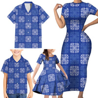 Royal Blue Palaka Quilt Hawaii Family Matching Short Sleeve Bodycon Dress and Hawaiian Shirt Traditional Hawaii-plaid Pattern - Polynesian Pride