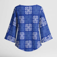 Royal Blue Palaka Quilt Hawaii Kimono Sleeve Blouse Traditional Hawaii-plaid Pattern - Polynesian Pride