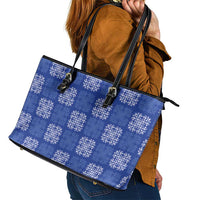 Royal Blue Palaka Quilt Hawaii Leather Tote Bag Traditional Hawaii-plaid Pattern - Polynesian Pride