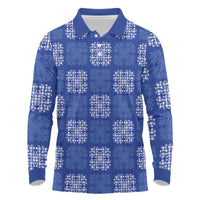 Royal Blue Palaka Quilt Hawaii Long Sleeve Polo Shirt Traditional Hawaii-plaid Pattern - Polynesian Pride