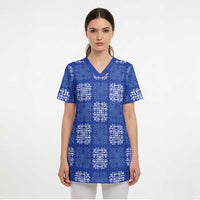 Royal Blue Palaka Quilt Hawaii Scrub Top Traditional Hawaii-plaid Pattern - Polynesian Pride