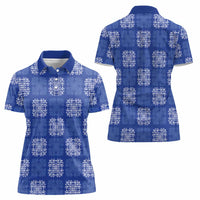 Royal Blue Palaka Quilt Hawaii Women Polo Shirt Traditional Hawaii-plaid Pattern - Polynesian Pride