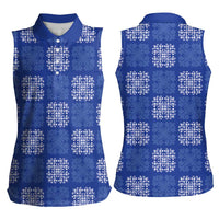 Royal Blue Palaka Quilt Hawaii Women Sleeveless Polo Shirt Traditional Hawaii-plaid Pattern - Polynesian Pride