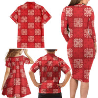 Red Palaka Quilt Hawaii Family Matching Long Sleeve Bodycon Dress and Hawaiian Shirt Traditional Hawaii-plaid Pattern - Polynesian Pride