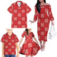 Red Palaka Quilt Hawaii Family Matching Off The Shoulder Long Sleeve Dress and Hawaiian Shirt Traditional Hawaii-plaid Pattern - Polynesian Pride