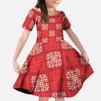 Red Palaka Quilt Hawaii Kid Short Sleeve Dress Traditional Hawaii-plaid Pattern - Polynesian Pride