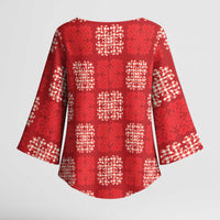 Red Palaka Quilt Hawaii Kimono Sleeve Blouse Traditional Hawaii-plaid Pattern - Polynesian Pride