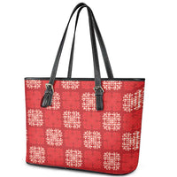 Red Palaka Quilt Hawaii Leather Tote Bag Traditional Hawaii-plaid Pattern - Polynesian Pride