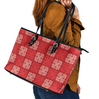 Red Palaka Quilt Hawaii Leather Tote Bag Traditional Hawaii-plaid Pattern - Polynesian Pride