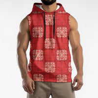 Red Palaka Quilt Hawaii Sleeveless Hoodie Traditional Hawaii-plaid Pattern - Polynesian Pride