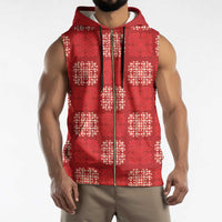 Red Palaka Quilt Hawaii Sleeveless Zip Hoodie Traditional Hawaii-plaid Pattern - Polynesian Pride
