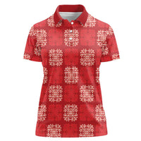 Red Palaka Quilt Hawaii Women Polo Shirt Traditional Hawaii-plaid Pattern - Polynesian Pride