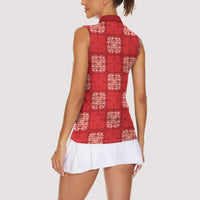 Red Palaka Quilt Hawaii Women Sleeveless Polo Shirt Traditional Hawaii-plaid Pattern - Polynesian Pride