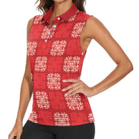 Red Palaka Quilt Hawaii Women Sleeveless Polo Shirt Traditional Hawaii-plaid Pattern - Polynesian Pride