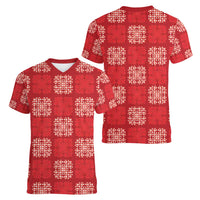 Red Palaka Quilt Hawaii Women V-Neck T-Shirt Traditional Hawaii-plaid Pattern - Polynesian Pride
