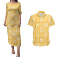 Yellow Palaka Quilt Hawaii Couples Matching Puletasi and Hawaiian Shirt Traditional Hawaii-plaid Pattern - Polynesian Pride