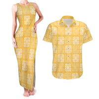 Yellow Palaka Quilt Hawaii Couples Matching Tank Maxi Dress and Hawaiian Shirt Traditional Hawaii-plaid Pattern - Polynesian Pride