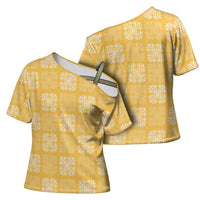 Yellow Palaka Quilt Hawaii Cross Shoulder Shirt Traditional Hawaii-plaid Pattern - Polynesian Pride