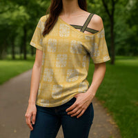 Yellow Palaka Quilt Hawaii Cross Shoulder Shirt Traditional Hawaii-plaid Pattern - Polynesian Pride