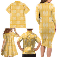 Yellow Palaka Quilt Hawaii Family Matching Long Sleeve Bodycon Dress and Hawaiian Shirt Traditional Hawaii-plaid Pattern - Polynesian Pride