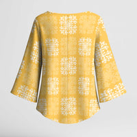 Yellow Palaka Quilt Hawaii Kimono Sleeve Blouse Traditional Hawaii-plaid Pattern - Polynesian Pride