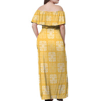 Yellow Palaka Quilt Hawaii Off Shoulder Maxi Dress Traditional Hawaii-plaid Pattern - Polynesian Pride