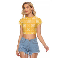 Yellow Palaka Quilt Hawaii Raglan Cropped T Shirt Traditional Hawaii-plaid Pattern - Polynesian Pride