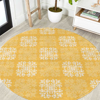 Yellow Palaka Quilt Hawaii Round Carpet Traditional Hawaii-plaid Pattern - Polynesian Pride
