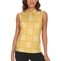 Yellow Palaka Quilt Hawaii Women Sleeveless Polo Shirt Traditional Hawaii-plaid Pattern - Polynesian Pride