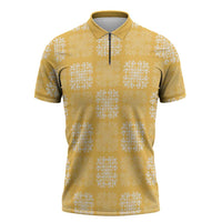Yellow Palaka Quilt Hawaii Zipper Polo Shirt Traditional Hawaii-plaid Pattern - Polynesian Pride