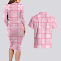 Pink Palaka Quilt Hawaii Couples Matching Long Sleeve Bodycon Dress and Hawaiian Shirt Traditional Hawaii-plaid Pattern - Polynesian Pride