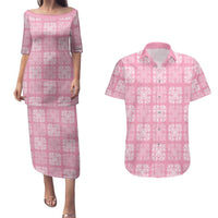 Pink Palaka Quilt Hawaii Couples Matching Puletasi and Hawaiian Shirt Traditional Hawaii-plaid Pattern - Polynesian Pride