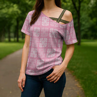 Pink Palaka Quilt Hawaii Cross Shoulder Shirt Traditional Hawaii-plaid Pattern - Polynesian Pride
