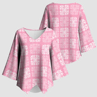 Pink Palaka Quilt Hawaii Kimono Sleeve Blouse Traditional Hawaii-plaid Pattern - Polynesian Pride